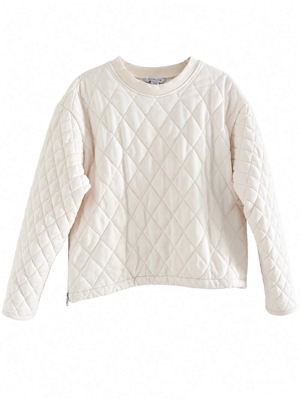 Athleta Retroplush Quilted Crewneck Sweatshirt Magnolia White - L